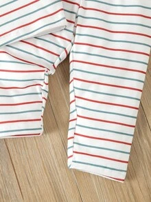 嬰幼兒男童條紋印花家居套裝 - 白色 - 查看 4