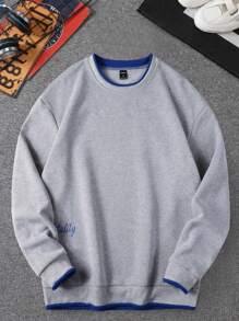 Manfinity Hypemode Nam Thả vai Áo nỉ Với Thêu Chữ Và Khối màu Thiết kế - Xám - Xem 3