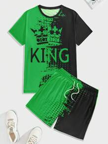 SHEIN Manfinity LEGND 男士字母印花t卹+短褲2件/套