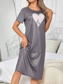 心形印花睡衣 - 灰色 - 查看 3
