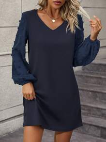 SHEIN Clasi Tay áo dài Váy chữ A - Màu xanh hải quân - Xem 3