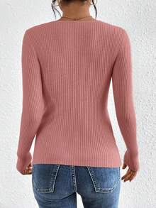 SHEIN Frenchy Của phụ nữ Thon gọn Xoắn Cable Sọc Áo len - Màu Hồng  San hô - Xem 2