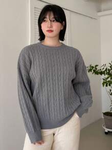 Dazy Petite Plus NỮ Màu thuần Vòng cổ Tay áo dài Áo chui đầu Áo len - Xám - Xem 6