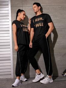 Manfinity Sport Corelite 男士側條紋彈性腰運動褲 - 黑色 - 查看 3