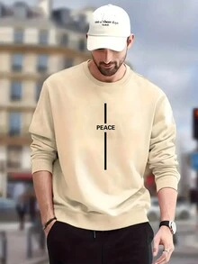 Hombres Sudadera con estampado de letra - Caqui - Ver 1