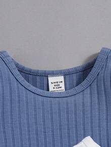 SHEIN 嬰兒男童休閒純色長袖連身衣2入組 - 藍白色 - 查看 4