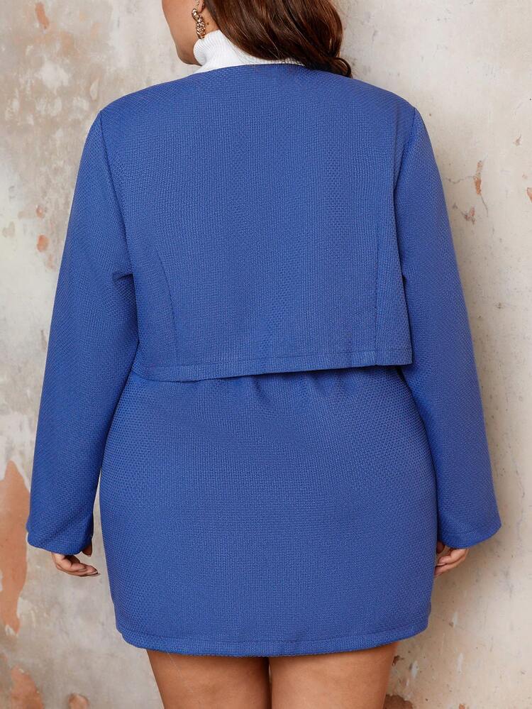 Plus Size Solid Color Coat And Skirt Two-Piece Set
