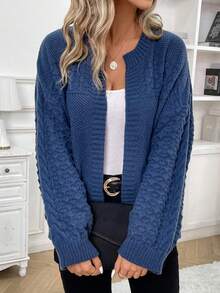 EMERY ROSE Của phụ nữ màu trơn Áo len Mở - Màu xanh lam - Xem 4