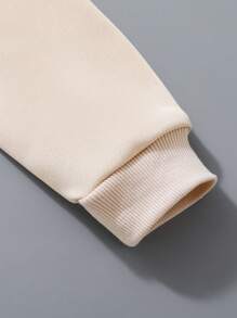 SHEIN 年輕女孩蝴蝶標語印花彩色拼接領口套頭衫 - 杏色 - 查看 4