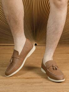 2023秋冬新款時尚英倫風男士樂福鞋商務/正裝透氣舒適鞋墊手工製作大尺碼43-46 - 棕色 - 查看 2