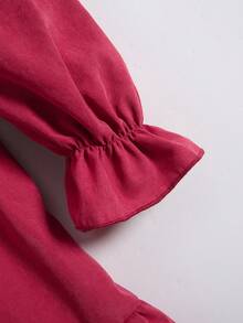 SHEIN 女童荷葉邊下擺背心裙 - 酒紅色 - 查看 5