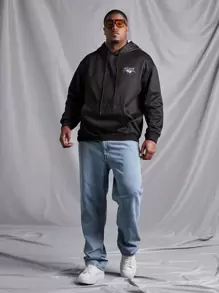 Manfinity LEGND Sudadera Con Capucha De Talla Grande Para Hombre Con Bolsillo Canguro Y Estampado De Letras - Negro - Ver 4