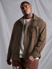 Manfinity Homme Men's Plus Size Front Pocket Shacket - Brown - View 5