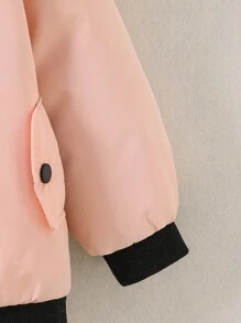 SHEIN Little Girls' Spliced Collar Zip Front Parka, Winter - Dusty Pink - View 4