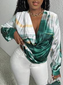 Slaydiva Women's Printed Drapey Design Blouse - Multicolor - View 4