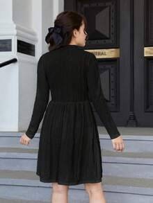 Cô gái Thanh lịch & Giải trí Đứng cổ áo Tay áo dài Đầm - màu đen - Xem 2