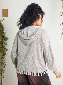 ROMWE PUNK Plus Size Marble Knit Button Decorated Sweater - Multicolor - View 2