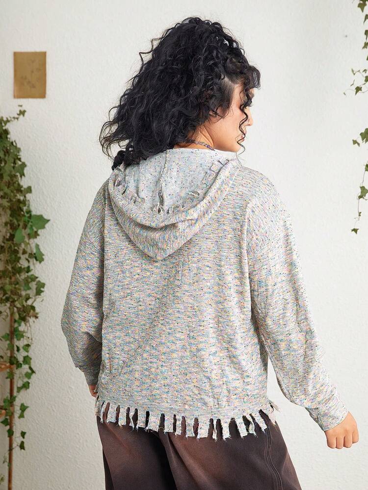 Plus Size Marble Knit Button Decorated Sweater