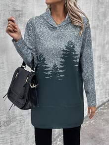 EMERY ROSE 樹印花休閒連帽衫 - 彩色 - 查看 3