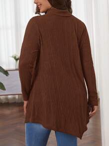 SHEIN LUNE 不对称下摆大码高领 T 恤 - 卡其色 - 查看 2