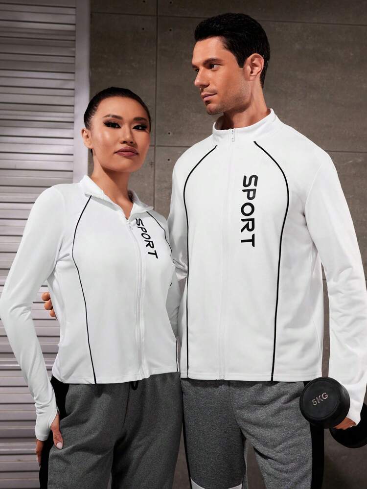 Men's Letter Printed Sports Jacket Workout Tops Sports Jacket