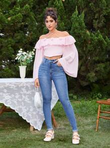 SHEIN Essnce Pantalones Vaqueros De Mezclilla Para Mujer De Cintura Alta Y Ajustados En Azul - Azul lavado oscuro - Ver 6