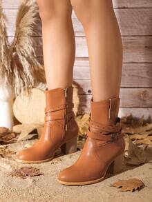 Styleloop 鉚釘時尚靴子 - 駝色 - 查看 4