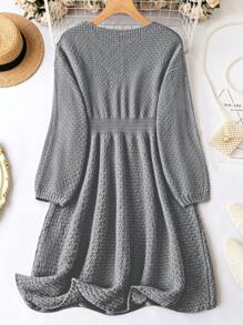 Celure 大尺碼休閒純色圓領連身裙 - 灰色 - 查看 2