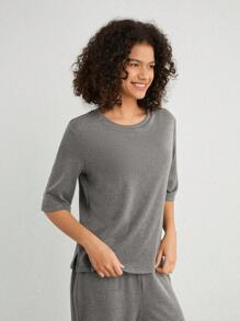 Ocili Leisure Women's Half Sleeve Solid Color Home Wear Top - Dark Grey - View 6