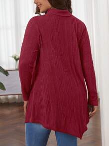 SHEIN LUNE Áo phông cổ cao cỡ lớn với đường viền bất đối xứng - Đỏ - Xem 2