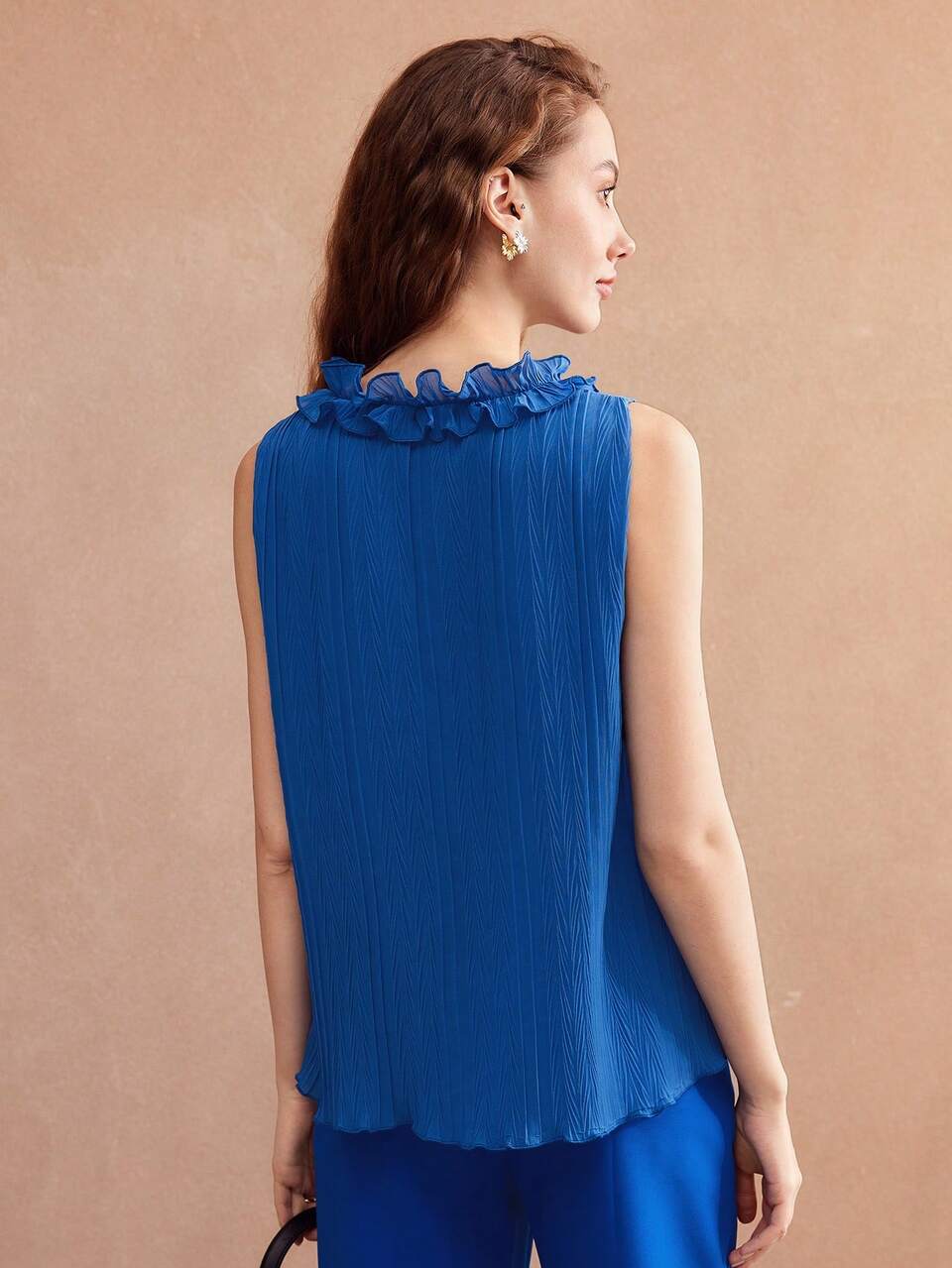 MOTF WOVEN WOMEN'S TIE NECK FRILL TRIM TEXTURED BLOUSE