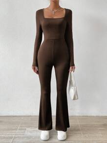 SHEIN Essnce Bodycon Jumpsuit With Bell Bottoms - Brown - View 5