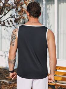 SHEIN Manfinity Homme 男士大尺碼對比邊飾背心 - 黑色 - 查看 2