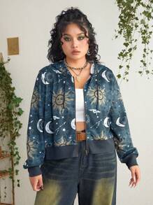 ROMWE PUNK Kích thước lớn Bản in Mặt trời và Mặt trăng Dây kéo Hoodie - Nhiều màu - Xem 4