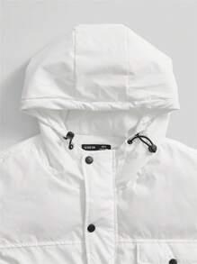 GENTILAND Abrigo con capucha acolchado, bolsillo con solapa y cordón ajustable para hombres - Blanco - Ver 3