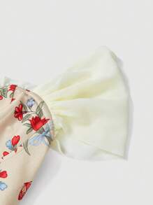 SHEIN MOD Women's Floral Print Cold Shoulder Bow Ruffle Hem Dress