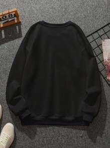 Men's Round Neck Black Sweatshirt With Dog Print - Grey - View 2