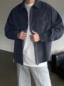 DAZY Men's Solid Color Casual Corduroy Shirt,Fall Clothes,Back To School Clothes Long Sleeve Men Shirt