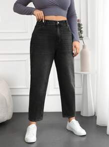 EURMUSE Plus Size  Washed Mom Jeans For Women - Dark Grey - View 5