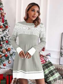 SHEIN LUNE 女士雪花圖案聖誕毛衣連衣裙 - 彩色 - 查看 5