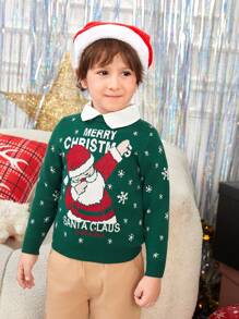 SHEIN Young Boy Christmas Santa Claus Pattern Sweater,In Fall/Winter - Multicolor - View 6
