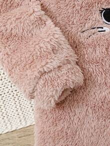 SHEIN Baby Girls' Casual Cat Embroidery Hooded Dress With Thermal Lined - Pink - View 4