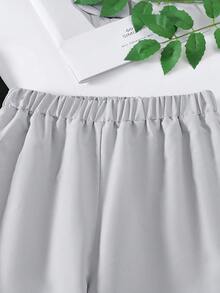 SHEIN 女童純色彈性腰長褲,適合青少年穿著 - 彩色 - 查看 4