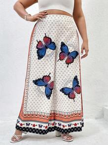 SHEIN VCAY Của phụ nữ Kích thước lớn In bướm Quần ống rộng - Nhiều màu - Xem 6
