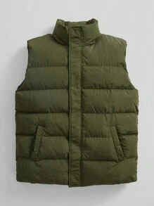 Manfinity Homme Men's Loose Puffer Vest Coat With Slant Zipper Pockets - Army Green - View 5