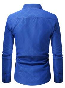 Manfinity Mode 男士长袖衬衫，男士正装衬衫，修身正装衬衫，秋季款 - 寶藍色 - 查看 2