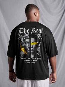 Manfinity LEGND 大尺碼男裝寬鬆雕塑和標語印花t卹 - 黑色 - 查看 1