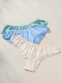 Snug Zone Women's Solid Color Lace Trimmed Triangle Panties ,3 Pcs - Multicolor - View 4