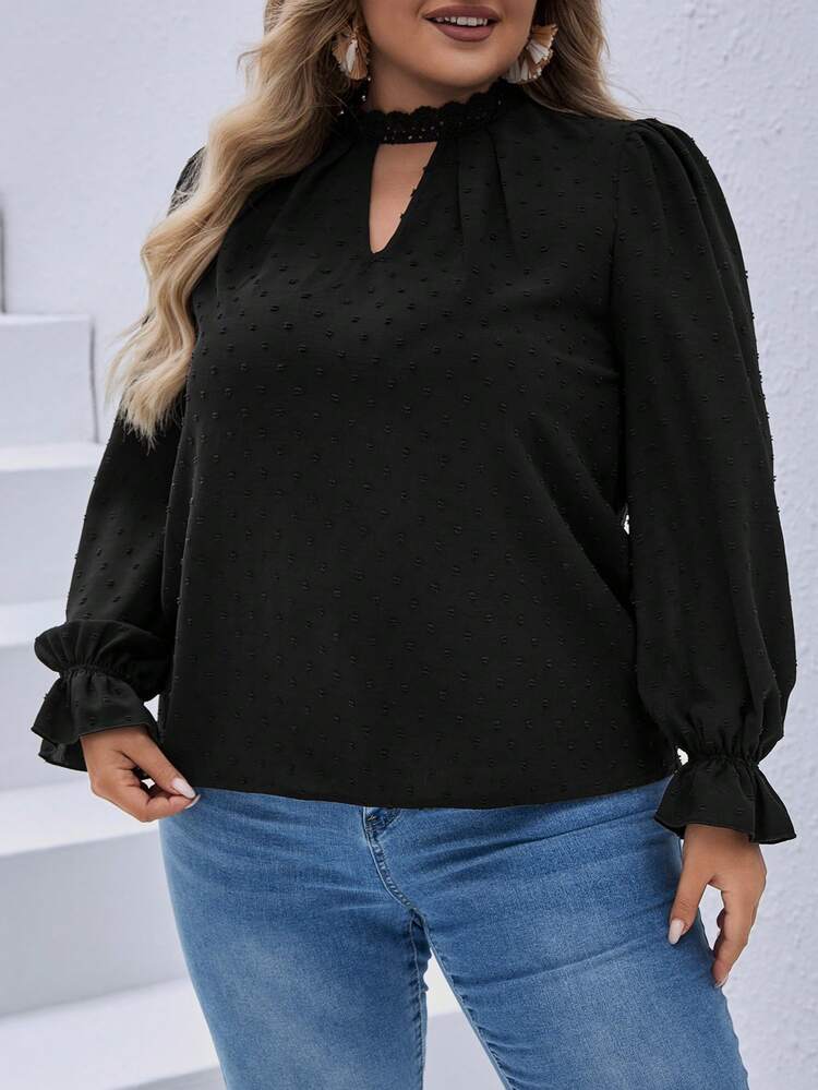 Plus Size Keyhole Neckline Ruffle Sleeve Top