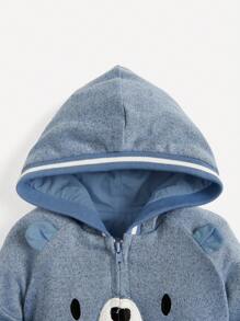新生嬰兒男童漫畫動物刺繡連帽拉杆袖夾克 - 藍色 - 查看 3